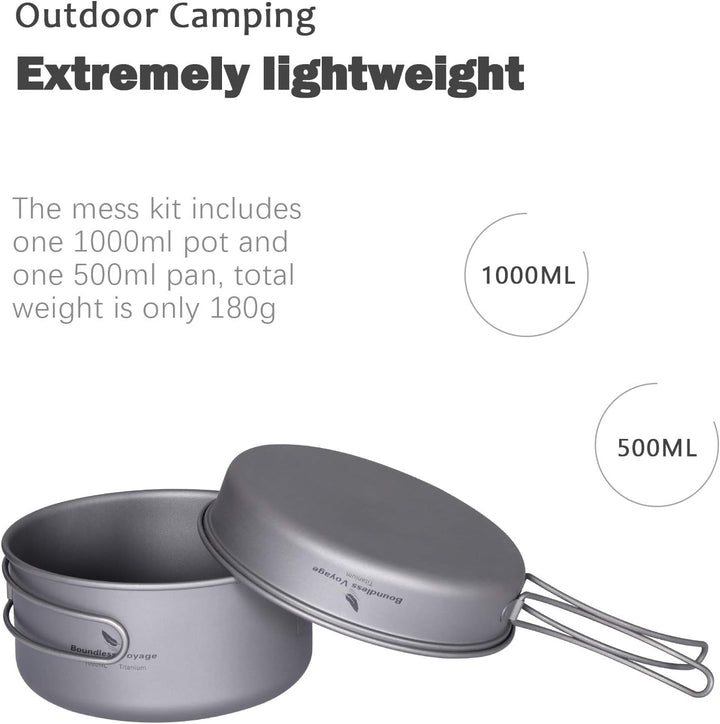 Boundless Voyage Outdoor 750ml 800ml 1100ml 1300ml Titantopf mit Deckel Folding Bail Griff Camping W