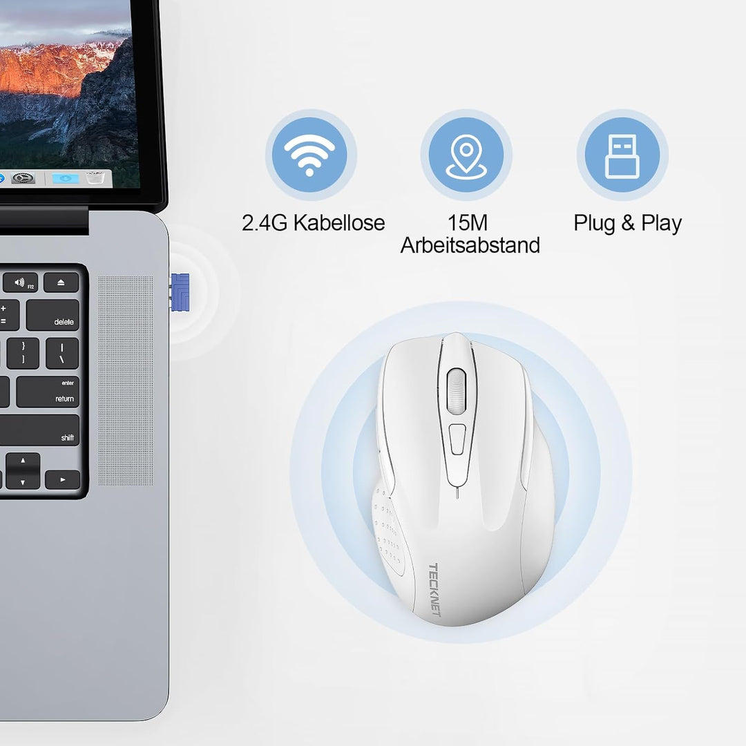 TECKNET Silent Kabellose Maus, Wiederaufladbar Funkmaus 4800 DPI, 2,4 GHz Optische Computer Maus für