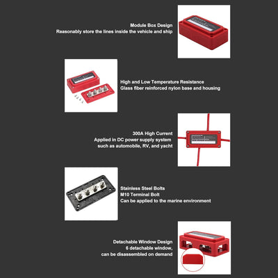 300 A Sammelschiene Stromverteilerblock DC 48 V M8 Anschlussbolzen Batterieanschlussblock für Auto,