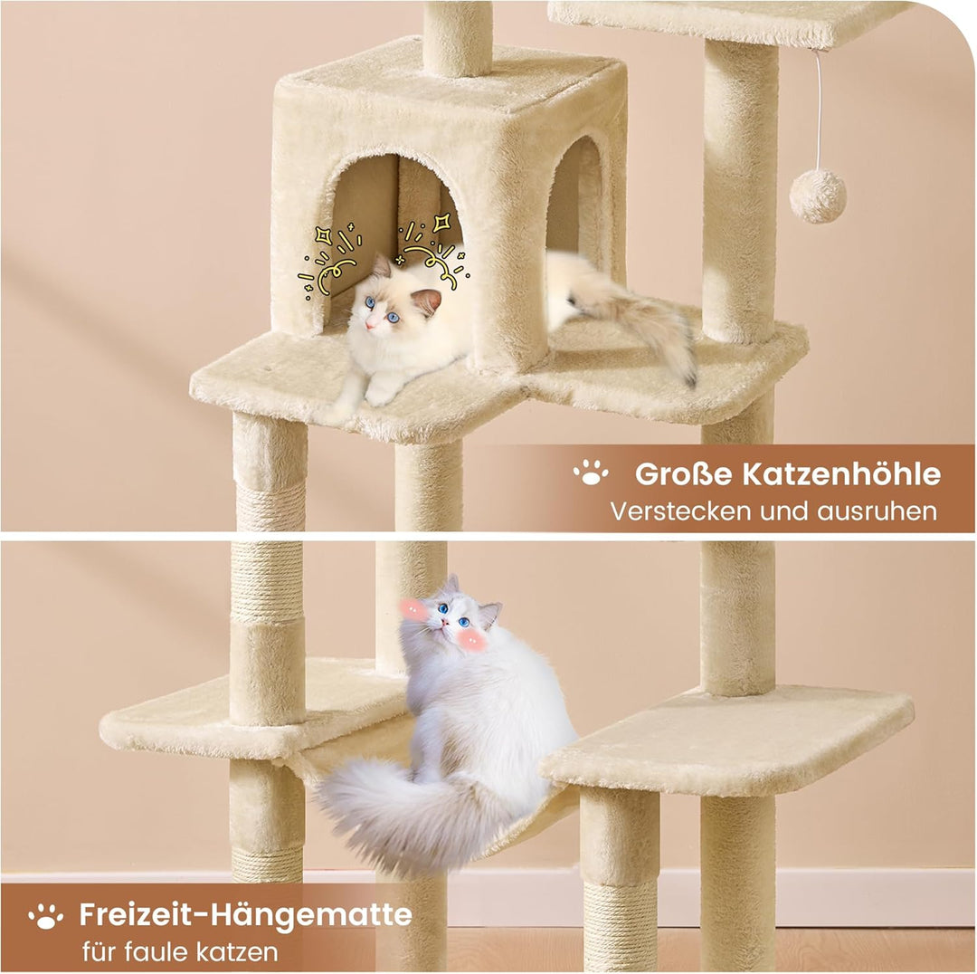 MSmask Kratzbaum gross, L Katzenkratzbaum Stabil, Katzenbaum mit Katzenhöhlen, Plattformen, Hängemat