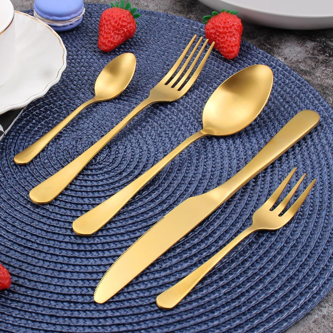 Besteck Set für 6 Personen Goldenes,30 teilig Titanium Gold Essbesteck Set inkl. Messer,Gabel,Löffel