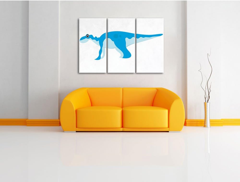 Pixxprint Niedlicher Dinosaurier weiss 3-Teiler Leinwandbild 120x80 Bild auf Leinwand