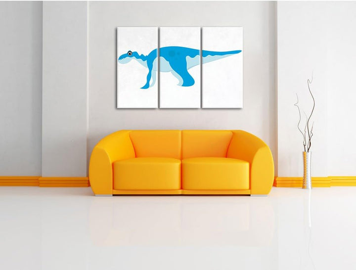 Pixxprint Niedlicher Dinosaurier weiss 3-Teiler Leinwandbild 120x80 Bild auf Leinwand