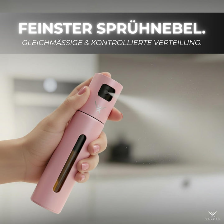 VALUXE® Ölsprüher für Speiseöl & Essig mit UV-Edelstahlmantel & Sprühfilter - Edelstahl Öl-Sprühflas