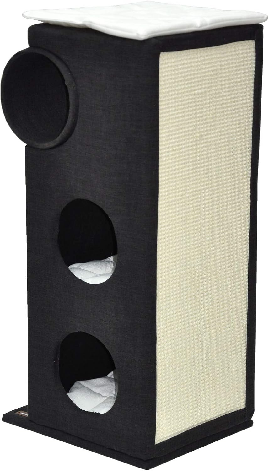 nanook Katzen Kratztonne Kratzbaum Kratzmöbel Sisaltonne - schwarz - mit XXL Kratzbrett und Kratzsta