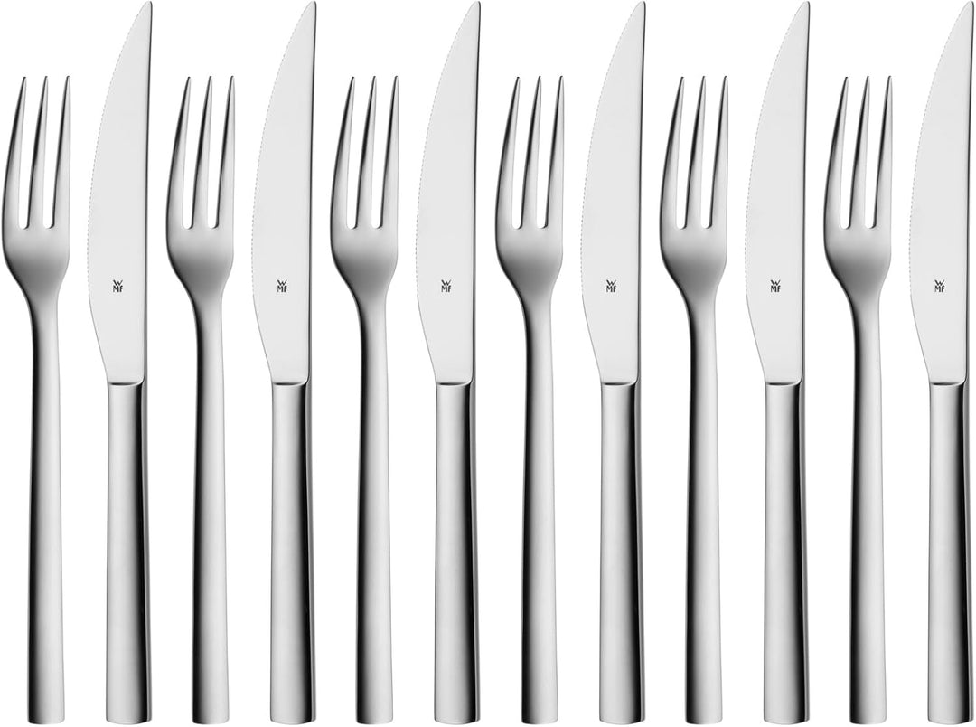 WMF Nuova Steakbesteck 12-teilig, für 6 Personen, Steakgabel, Steakmesser, Cromargan Edelstahl polie