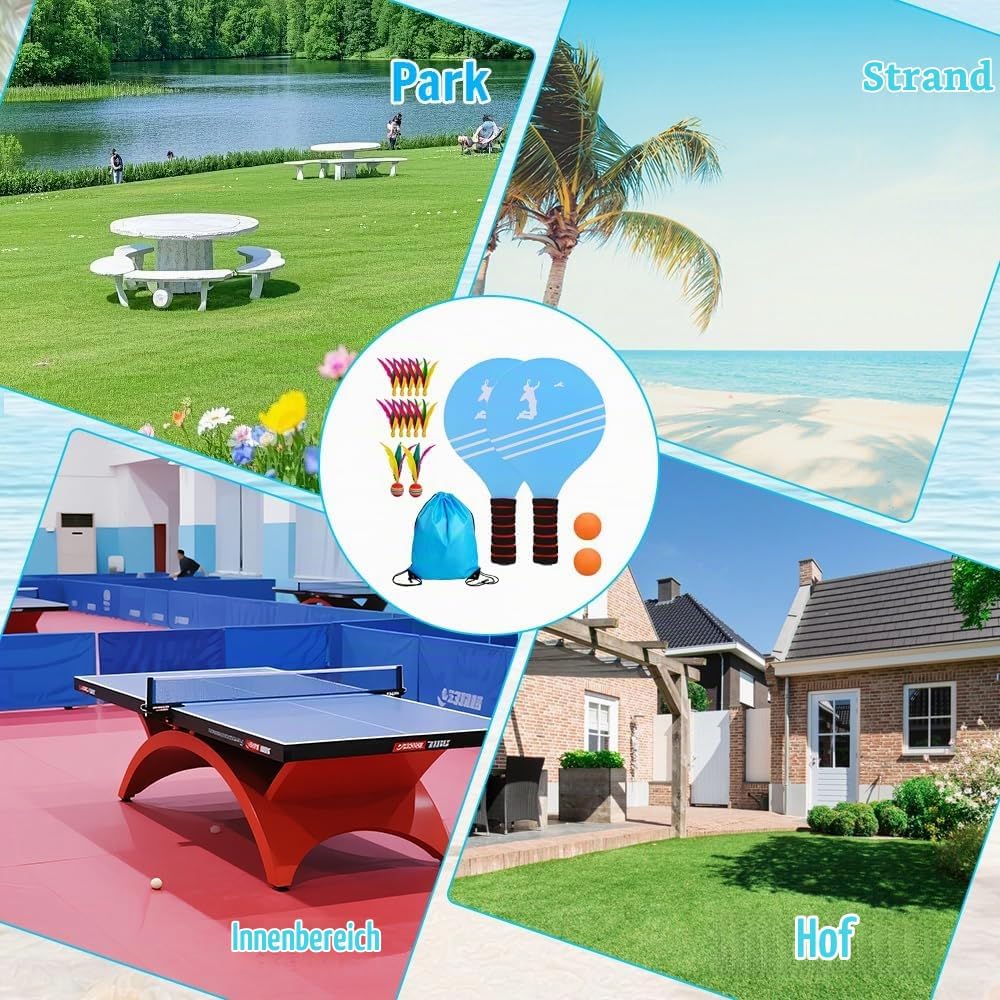 LUFEIS Beachball Set, Beach Ball Spiel Set für Familie, 2 Schläger, 12 Federbälle, 2 Plastikbälle, 1