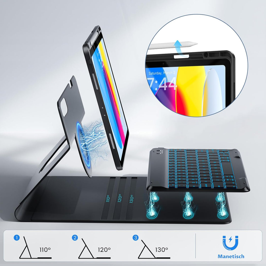 OYEEICE Hülle mit Tastatur für iPad A16 11 Generation 2025/10 Generation 2022 (11/10.9 Zoll), Vergrö