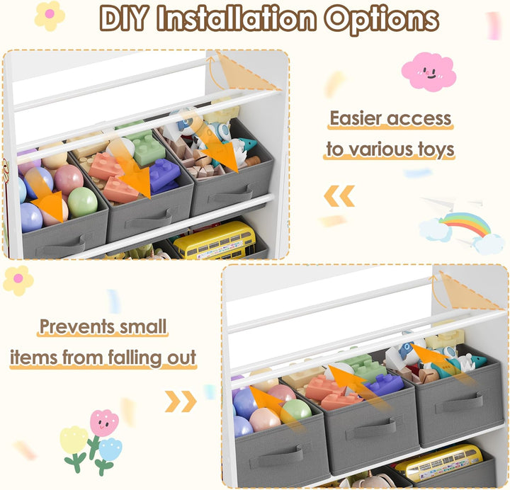 HOCSOK Kinderregal mit 9 Boxen, Regal Kinderzimmer mit Bücherregal, Spielzeugregal Kinderzimmer für