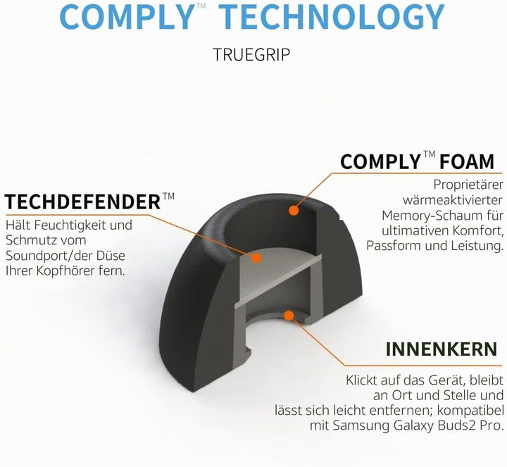 COMPLY Schaumstoff-Ohrstöpsel für Samsung Galaxy Buds2 Pro, ultimativer Komfort, unerschütterliche P