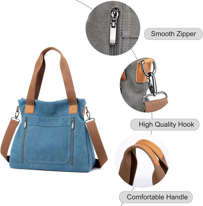 FANDARE Retro Handtaschen Leinwand Schultertasche Damen Umhängetasche Frauen Arbeitstasche für 12.9