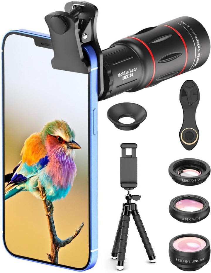 APEXEL Camera Lens Kit 18x Monocular Telescope, 0,63x Weitwinkel, 15x Makroobjektiv, 198 ° Fisheye-O