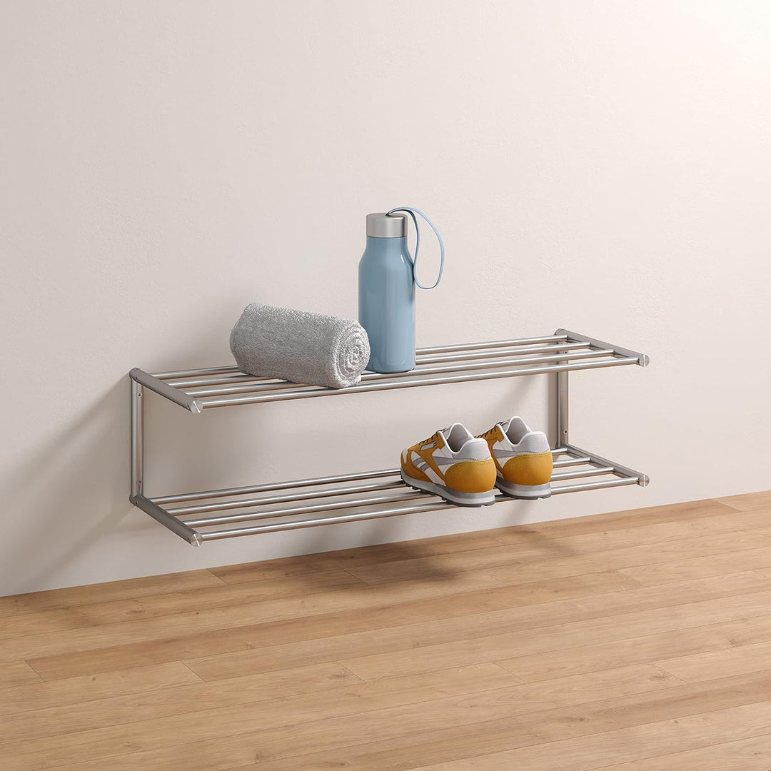 PHOS Design, SR800-2W, Schuhregal mit 2 Ebenen zur Wandmontage, 80 cm breit, gebürsteter Edelstahl 8