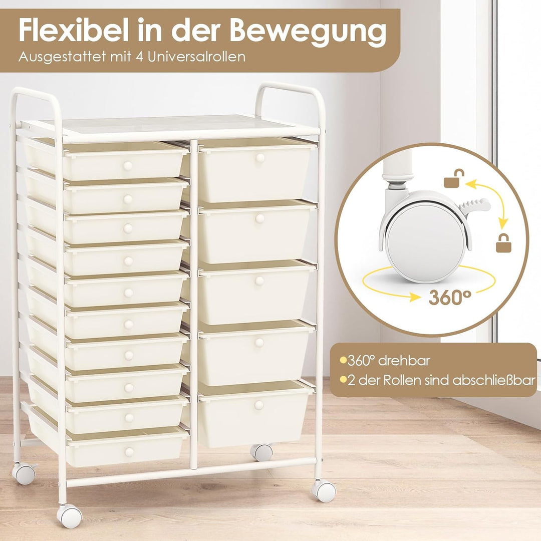 GOPLUS Rollwagen mit 15 stapelbaren Schubladen, Schubladenwagen Farbewahl, Beistellwagen Haushaltswa