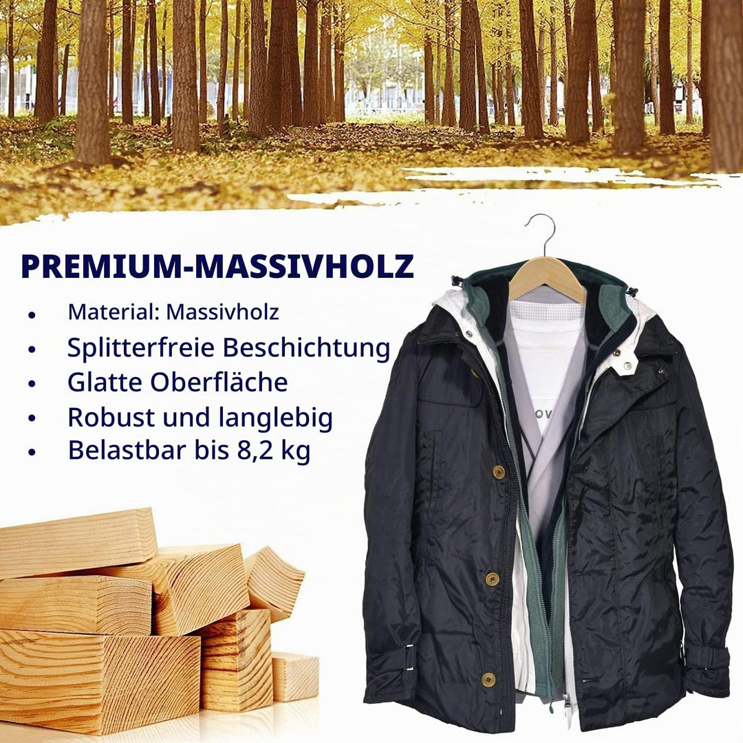 Amber Home 10 Stück 44,5cm Natürliche Kleiderbügel aus Holz mit Stange und Nut, Robust Aufhänger für