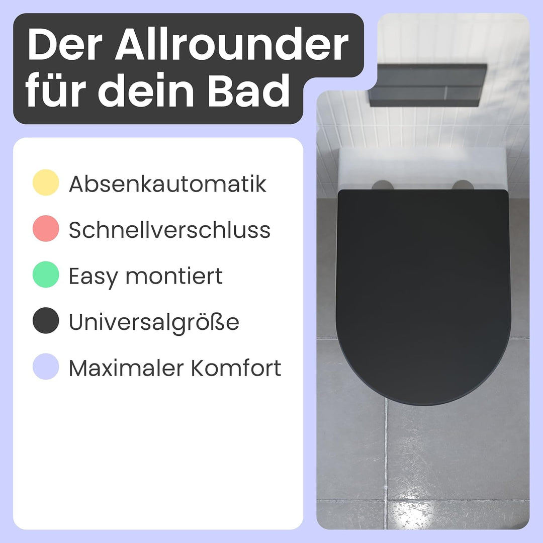 instmaier Helma | Toilettendeckel mit Absenkautomatik | Schwarz | TÜV geprüft | D-Form | Toilettensi