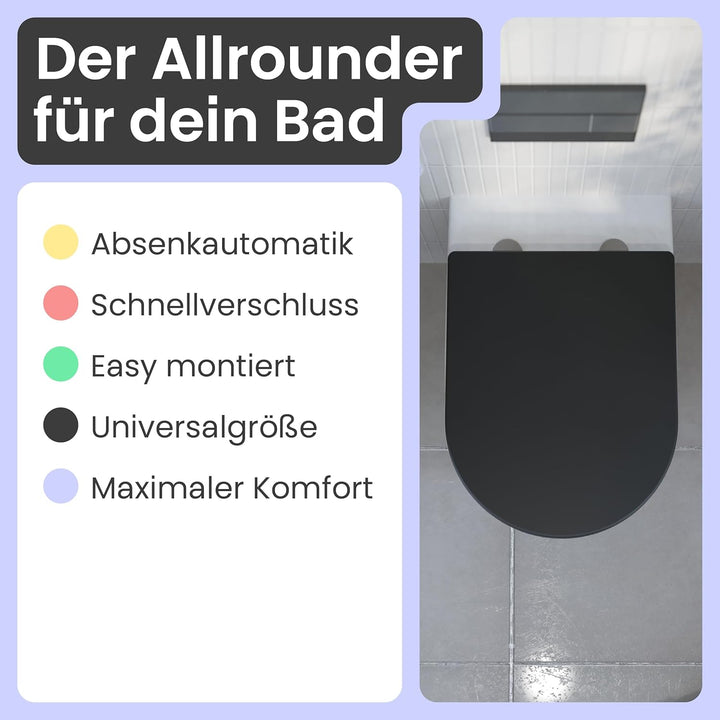 instmaier Helma | Toilettendeckel mit Absenkautomatik | Schwarz | TÜV geprüft | D-Form | Toilettensi