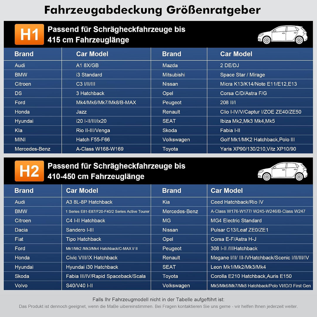 Hagelschutzplane Auto mit separater Sonnenblende,Schrägheck Wasserdicht Auto Autoabdeckung, Abdeckpl