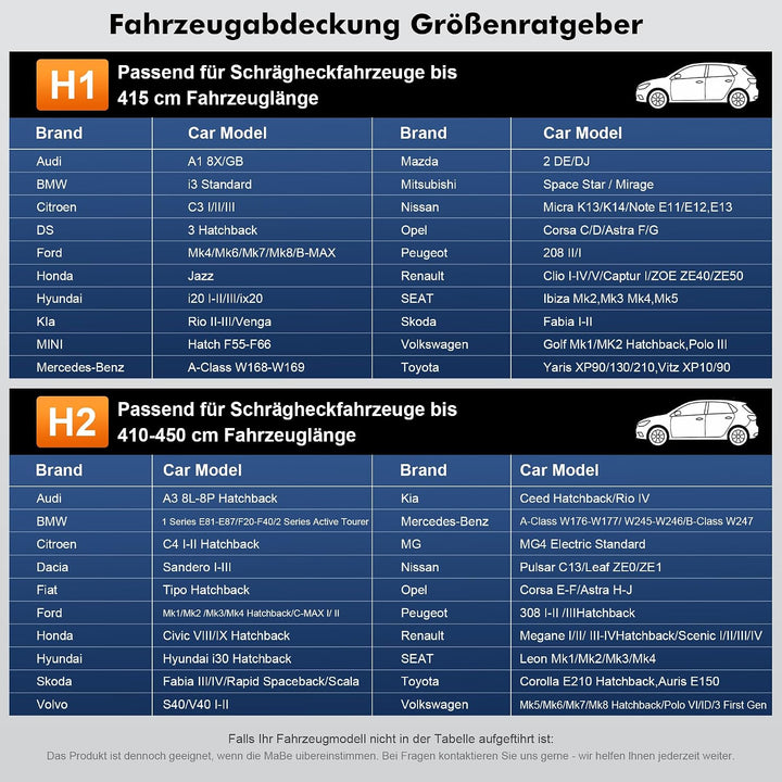 Hagelschutzplane Auto mit separater Sonnenblende,Schrägheck Wasserdicht Auto Autoabdeckung, Abdeckpl