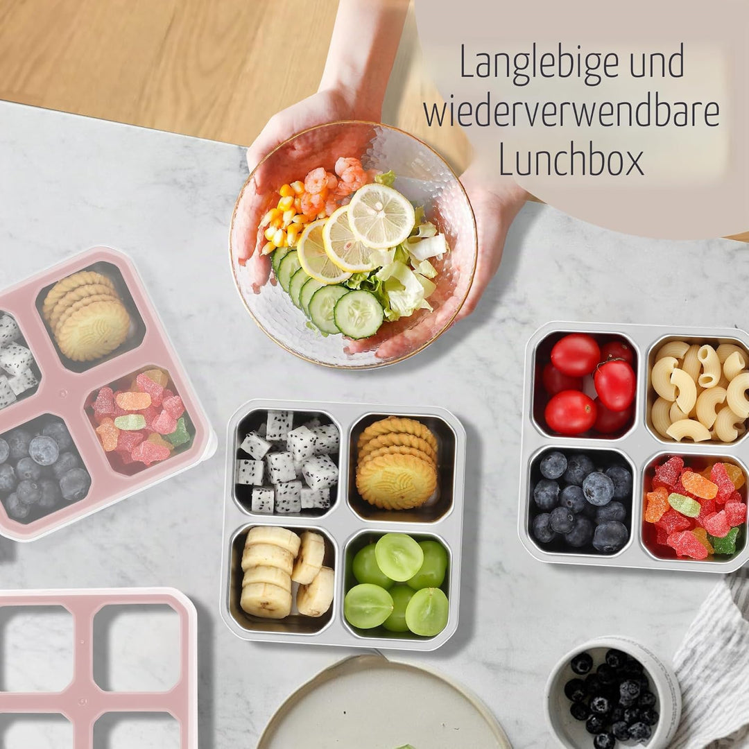 Misichao Edelstahl Snackbox mit 4 Fächern, 400ML Snackdose Kinder, Brotdose Erwachsene, Lunchbox Spü
