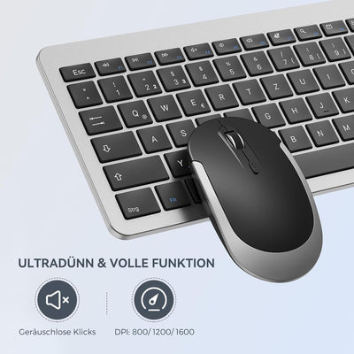 Tastatur Maus Set Kabellos, seenda Ultra-Dünne Wiederaufladbare Funk Tastatur Maus Set, Ergonomische