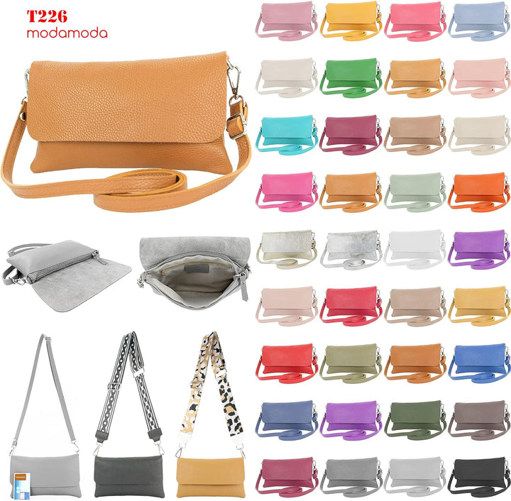 modamoda de - T226 - ital. Leder Clutch Umhängetasche Klein Small Signalrot, Signalrot