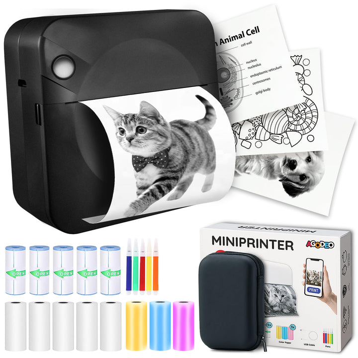AgoDeo Mini Drucker Geschenkset - 300 DPI HD Qualität - Sofort PrintPod - Fotodrucker für Smartphone