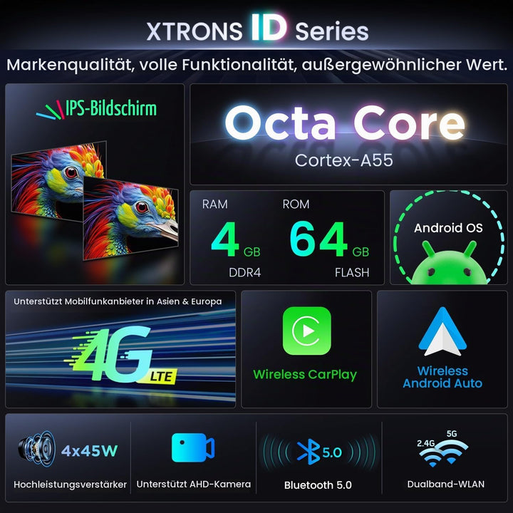 XTRONS Android Autoradio für VW T5 Golf 5 6 Passat B7 Polo, 7 Zoll IPS Bildschirm 8-Core 4+64GB Auto