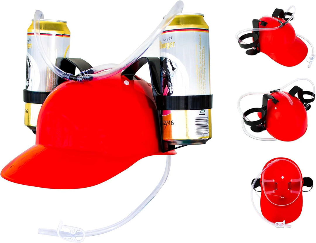 Trinkhelm 2 Dosen oder Flaschen - Rot ca. 27 x 18 x 13 cm - Bierhelm Getränkespender für Partys und