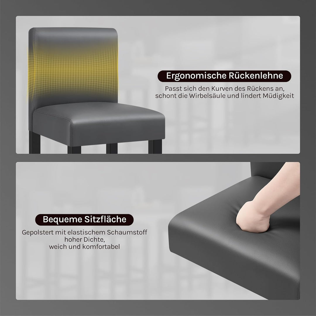 WOLTU Barhocker 2er Set, mit Lehne, Massivholz+Kunstleder, Grau | Barstuhl mit Fussstütze, Bistrostu