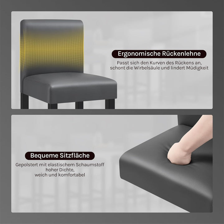 WOLTU Barhocker 2er Set, mit Lehne, Massivholz+Kunstleder, Grau | Barstuhl mit Fussstütze, Bistrostu