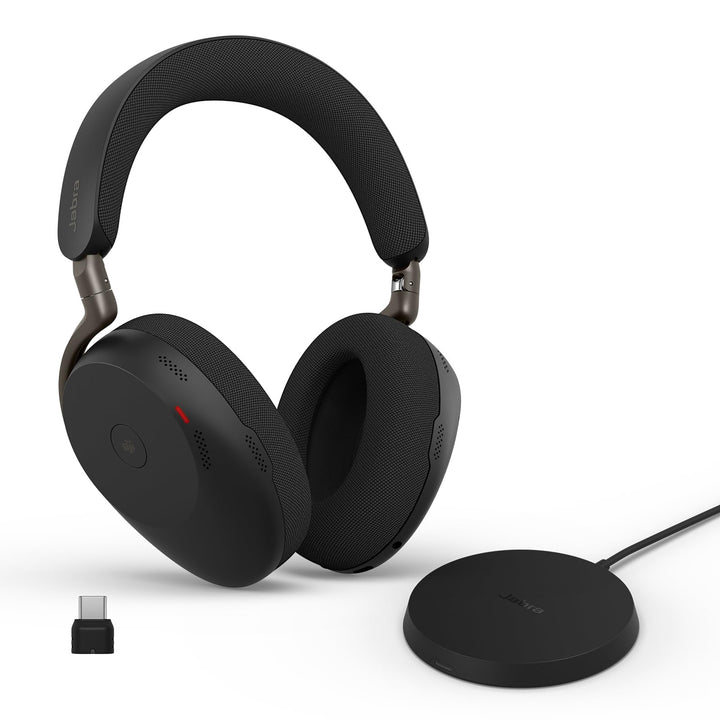 Jabra Evolve3 85 Over-Ear Bluetooth Headset kabellos mit Mikrofon & Ladestation für Büro, USB-C, KI-