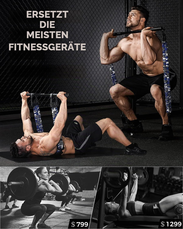 INNSTAR Tragbares Home Gym 3.0 Set, Widerstandsbänder Krafttraining mit Stange, Bankdrücken Brusttra