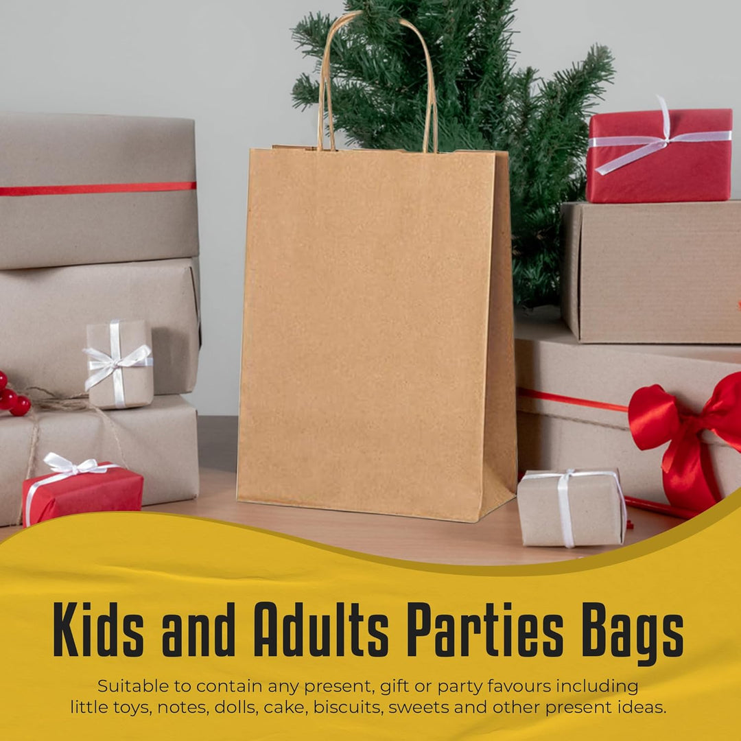 Thepaperbagstore 30 Papiertüten für Partys und Geschenke mit Griffen - Braun - 180x220x80mm