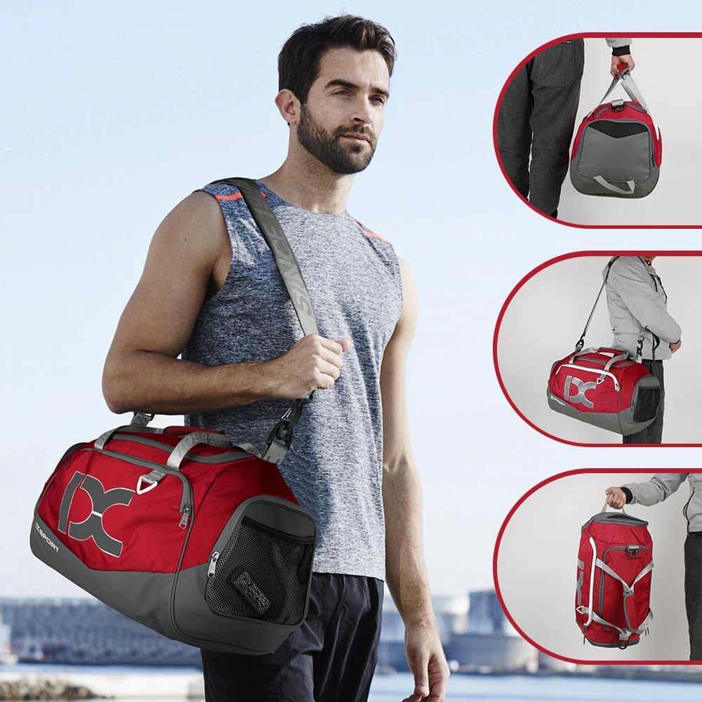 INOXTO Grosse Sporttasche, Faltbare Sport-Reisetasche mit Nass- und Trockentaschen und Schuhfach, He