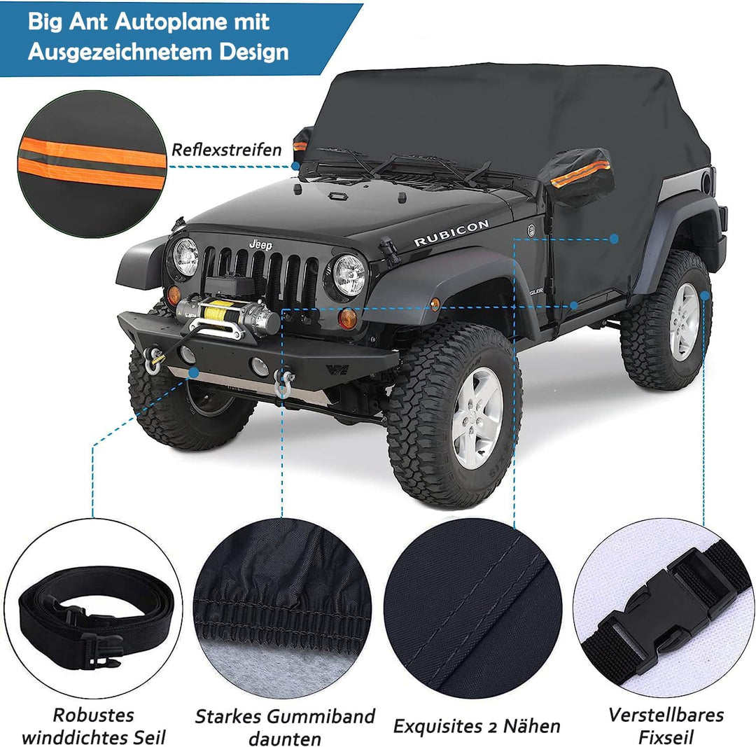 Big Ant wasserdichte Halb Autoplane für Jeep Wrangler 4 Tür - Schwarz Schwarz 4 Tür, Schwarz 4 Tür