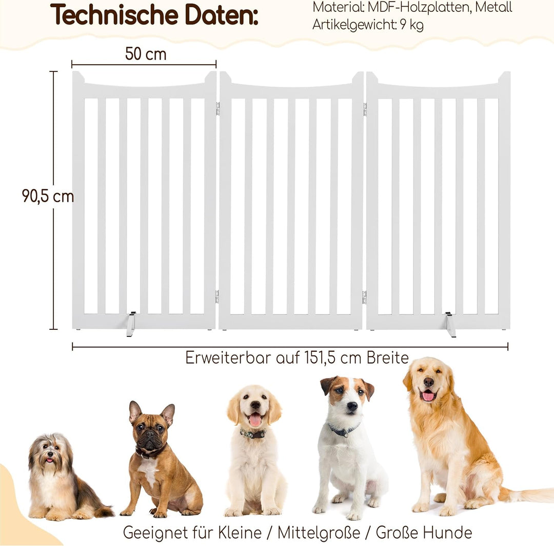 Yaheetech Absperrgitter Hund Schutzgitter, HxB: 90,5 x 151,5 cm, kaminschutzgitter mit 2 Stützfüssen