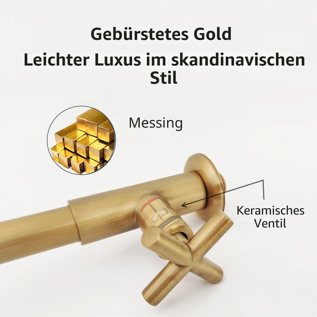 Kaltwasserhahn Wandmontage Messing Antik, 23CM Gebürstet Antik, Gebürstet Antik
