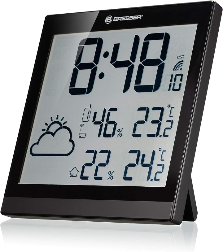 Bresser Wanduhr Wetterstation Funk mit Aussensensor TemeoTrend JC mit DCF Funkuhr mit grosser Anzeig