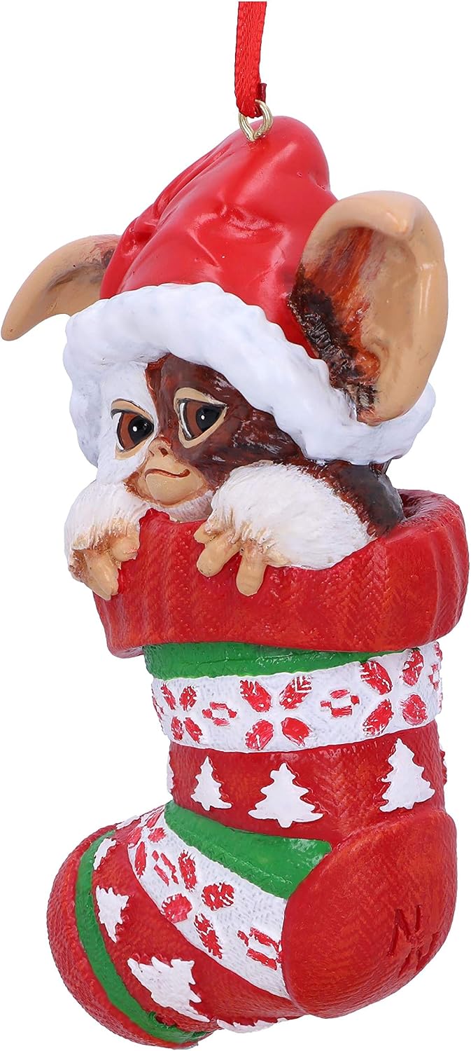 Nemesis Now Gremlins Gizmo im Strumpf zum Aufhängen, festlich, dekorativ, Weihnachten , rot, 12 cm,