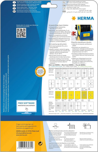 HERMA 8030 Wetterfeste Folienetiketten, 25 Blatt, 45,7 x 21,2 mm, 48 Stück pro A4 Bogen, 1200 Aufkle