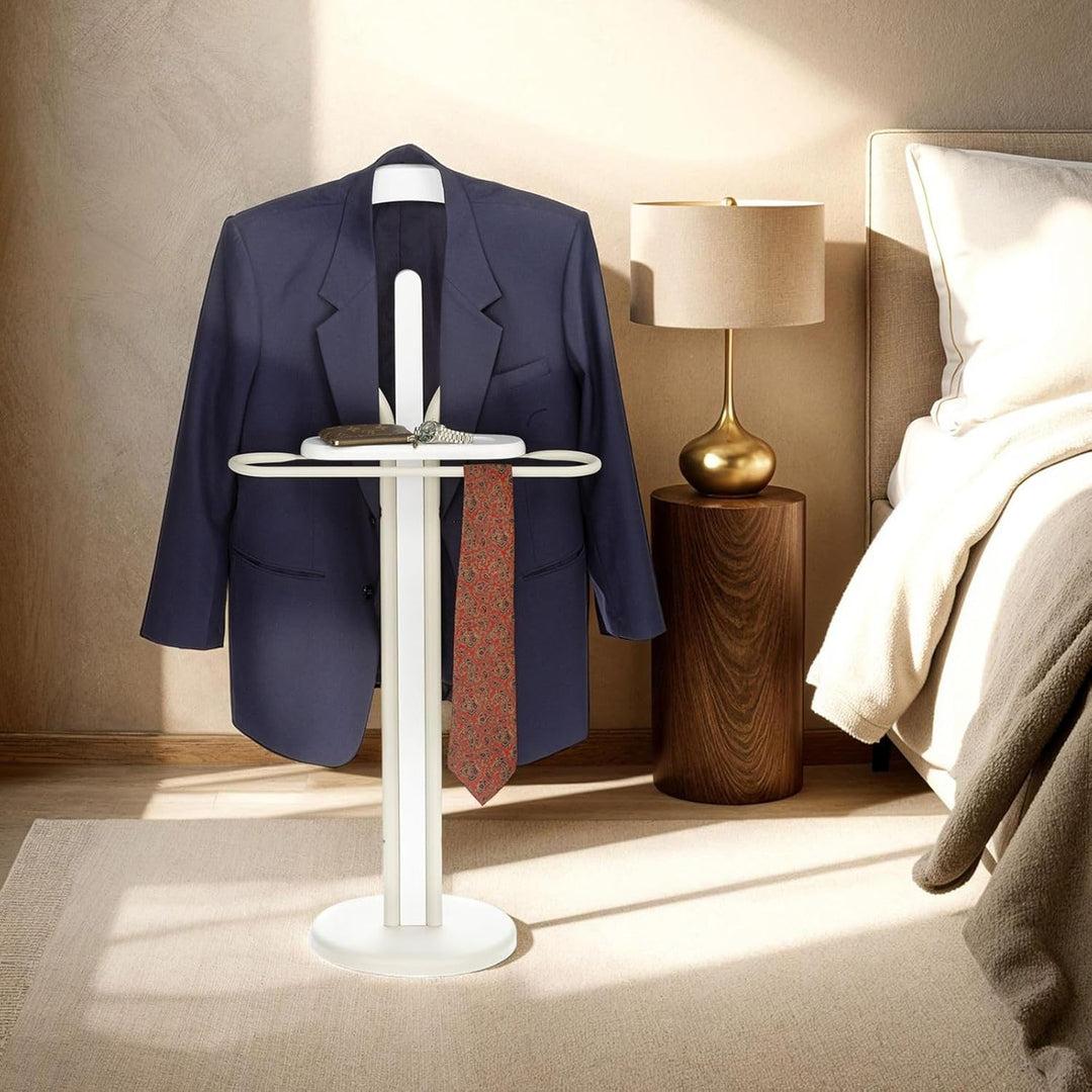 IDIMEX Herrendiener Fabio mit Hosenbügel und Ablage, Beige/Weiss - Stummer Diener Kleiderbutler Klei