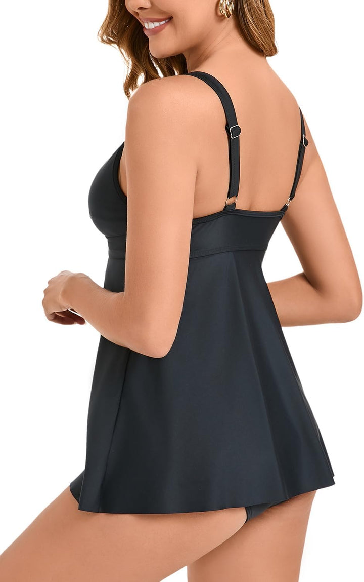 VILOREE Damen Tankini Set Figuroptimizer Zweiteilig Blumen Bademode Mit Hotpants M Schwarz-2 (N96),