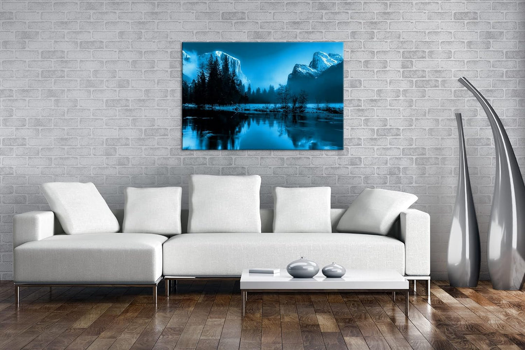 deyoli bezaubernde Eislandschaft an einem Fluss Format 80x60 Effekt: Monocrome Blau als Leinwandbild