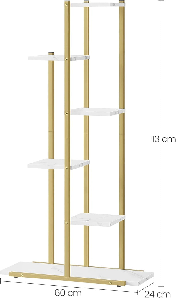 Home Collective Blumentopfregal mit 6 Ebenen in Marmor mit goldenen Beinen Ideal für Wohnzimmer Schl