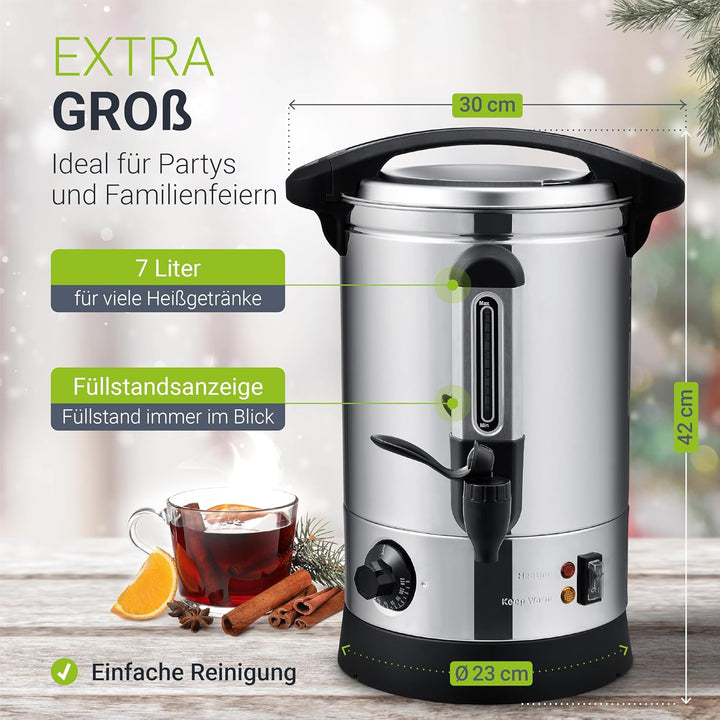 Juskys Glühweinkocher Teramo 7 Liter 1500W mit Zapfhahn, Thermostat & Überhitzungsschutz, 30-110°C,