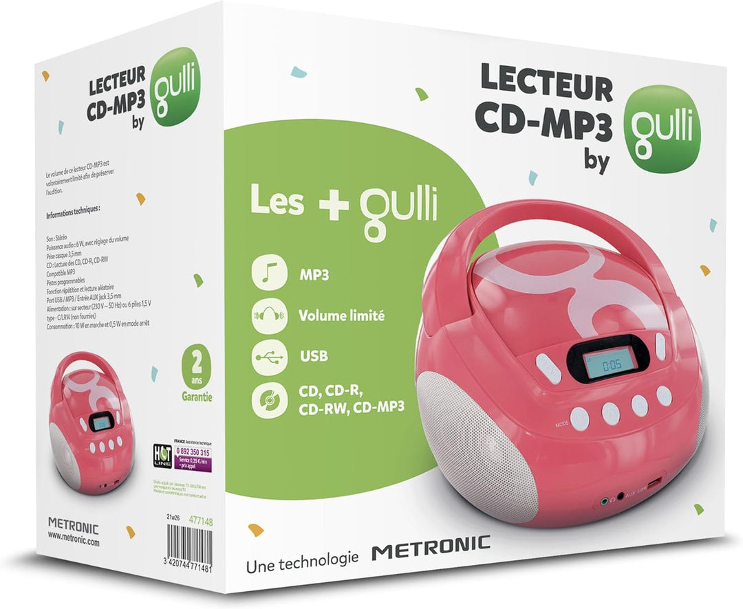 Metronic Gulli Radio/Tragbarer CD-/MP3-Player für Kinder, mit USB-Port Rose, Rose