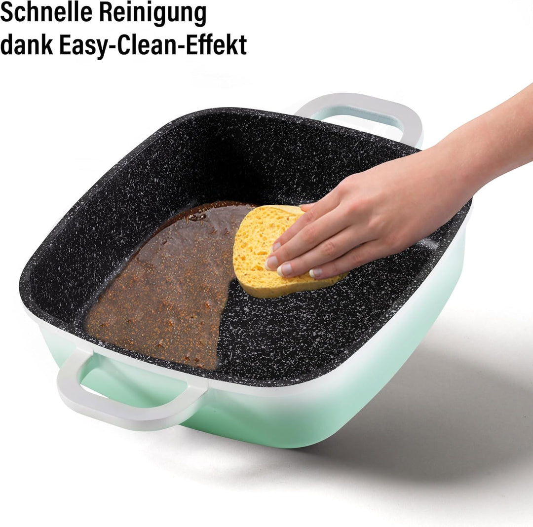 STONELINE Servierpfanne Eckig 20 cm, Eckige Pfanne Induktion mit Deckel, Aroma Funktion, Aluguss, An