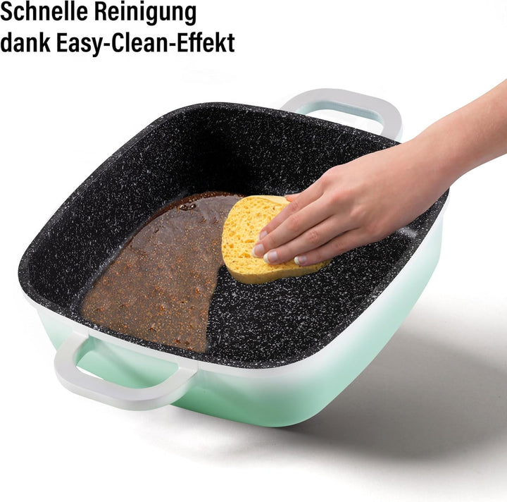 STONELINE Servierpfanne Eckig 20 cm, Eckige Pfanne Induktion mit Deckel, Aroma Funktion, Aluguss, An