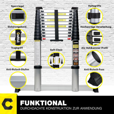 𝐂𝐑𝐀𝐅𝐓𝐅𝐔𝐋𝐋 Aluminium Teleskopleiter CF-101B | 𝟑 𝐉𝐀𝐇𝐑𝐄 𝐆𝐀𝐑𝐀𝐍𝐓𝐈𝐄 - Finger Protection - Ausziehleiter -